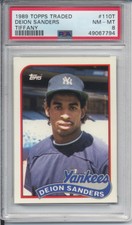 1989 Topps Traded Tiffany Deion Sanders PSA 8 3c