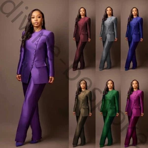 Vintage Women's Satin Suits 2 Pieces Slim Fit for Business Office Wear Plus Size - Picture 1 of 24