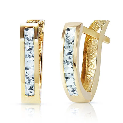 0.85 Carat 14K Solid Gold Oval Huggie Earrings Aquamarine - Image 1 of 4