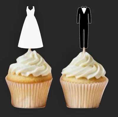 Wedding Bride Prom Dress and Tuxedos Cupcake Toppers Lot Of 12 - Image 1 of 4