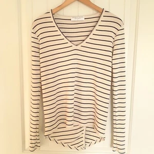 Viktoria + Woods V-Neck Long Sleeve High/Low Tulip Back Wool Cream Stripe Size M - Picture 1 of 8