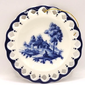 Plato en miniatura estilo Delft adorno colgante de pared azul y blanco escena rural - Imagen 1 de 18
