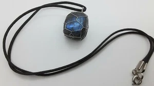 LABRADORITE GEMSTONE 15X20mm WIRE WRAPPED PENDANT 20" BLACK CORD NECKLACE  - Picture 1 of 3
