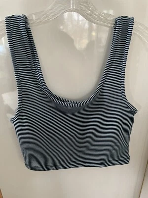 Camiseta sin mangas recortada elástica acanalada a rayas azul marino/azul talla L de Zara para mujer Foto 1 de 4