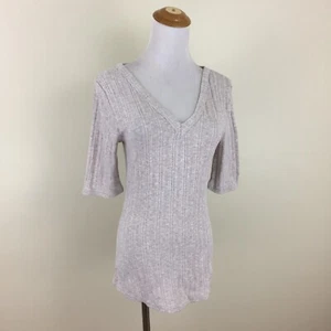 AKEMI + KIN Anthropologie sz Small Heather Oatmeal Beige Ribbed Knit Sweater Top - Picture 1 of 7