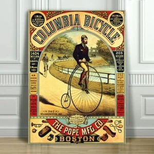 VINTAGE BICYCLE AD CANVAS ART PRINT POSTER - Columbia Penny Farthing - 32x24" - Picture 1 of 1