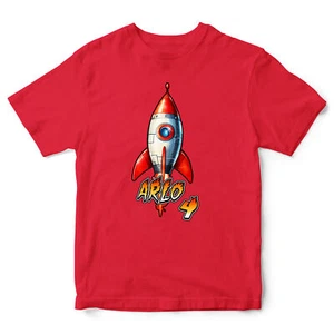 Rocket Ship Custom Kids Birthday T Shirt Outer Space Tee Gift For Boys and Girls - Picture 1 of 10