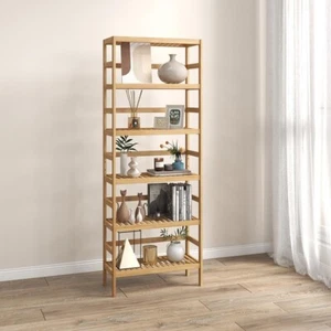 6 Tier Bamboo Freestanding Shelf Unit, Multifunctional Bookshelf Bookcase - Picture 1 of 9
