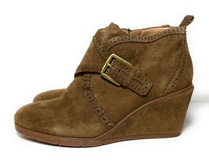 Women’s Franco Sarto Suede Wedge Ankle Booties W Buckle L-Ariell Khaki Sz 7.5 M - Picture 1 of 10