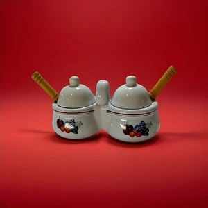 🫐🍓Vintage Houston Harvest Gift Products Coffee Tea White Cream/Sugar/jam/jelly - Picture 1 of 8