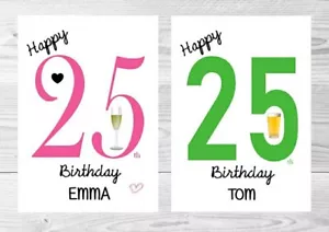 Personalised 25th Birthday Card - 25 Years Old - pink or green - girlfriend etc - Picture 1 of 3