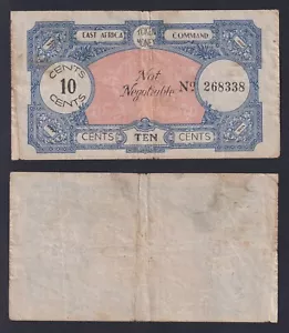 Banconota East Africa Command 10 cents 1940-1945 Emissione Militare BB-/VF- - Bild 1 von 1