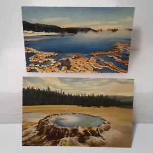 2 VTG Linen Postcards Yellowstone Sapphire Pool Biscuit Basin Punch Bowl Springs - Picture 1 of 10