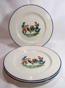 Varages France Vintage Quimper Style ROOSTER Three (3) Dinner Plates - Picture 1 of 9