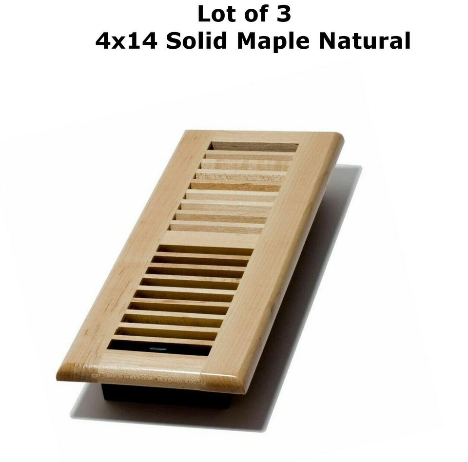 Lote de 3 4x14 Decoración-Rejillas-Madera-Piso-Registro-Aire-Ventilación-Arce Sólido Natural Foto 1 de 1
