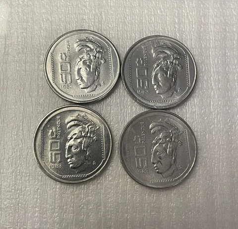LOT OF (4) 1983 Mexican 50 Centavos (Pacal The Great Commemorative) Cover