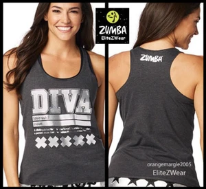 ZUMBA Diva Defined Loose Tank Tee Metallic Silver Foil Super Soft RARE S M L XL - Picture 1 of 4
