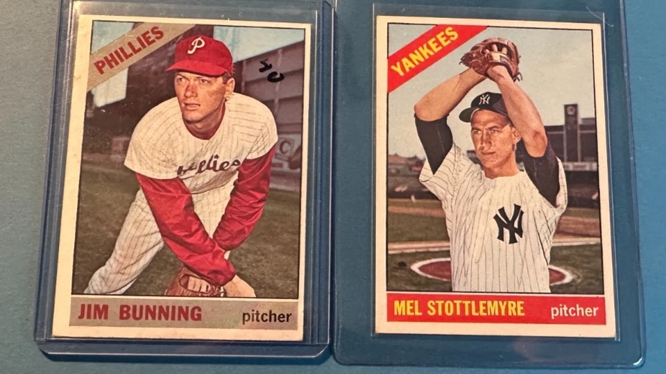 1966 Topps #350 Mel Stottlemyre Yankees+#435 Jim Bunning Phillies- ¡Excelente/como nuevo y bonito! Foto 1 de 1