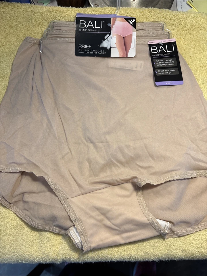 3 Bali A633 Skimp Skamp Sheer Granny Panties Nylon Womens 3XL Light Beige