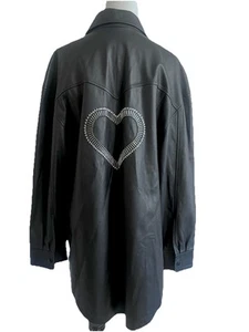Alexander Wang Black Lambskin Leather Safety Pin Heart Detail Oversize Shirt M - Picture 1 of 20