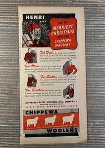 Chippewa Woolens Wool Shirt Christmas Gift Falls Wisconsin 1946 Vintage Print Ad - Picture 1 of 1