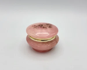 Vtg Genuine Alabaster Hand Carved In Italy Small Pink Floral Trinket Box - Picture 1 of 8