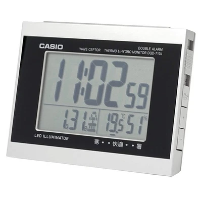 CASIO DQD-710J-8JF Silver Radio-controlled Alarm Clock w/ Temperature & Humidity - Image 1 of 4