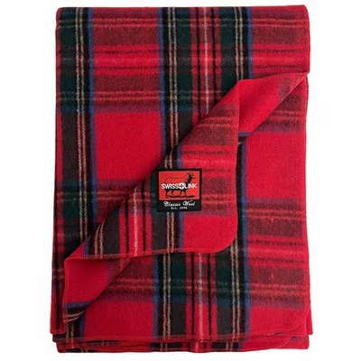 Red Royal Stewart Plaid Pattern Classic 80% Wool Blanket 88" x 60" - Image 1 of 3
