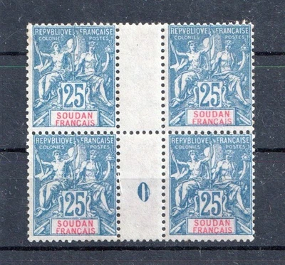 French Soudan 1900 Peade & Commerce 25 c, Block of 4 with Millesime MNH cat 80€ - Image 1 of 2