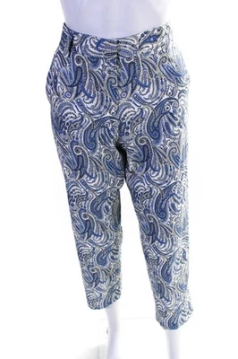 Drew Womens Cotton Paisley Slim Cut Dayna Bluebird Pants Blue Size 4 - Image 1 of 4