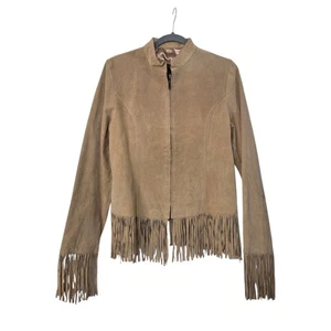 Chaqueta Occidental Gamuza Cuero Tostado Flecos Cremallera Completa Nueva con Etiquetas Ying Ying Para Mujer Mediana - Imagen 1 de 11