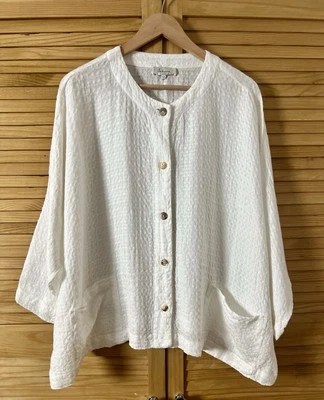 SAHARA Linen Waffle Shirt Shacket Pockets White Size Large Oversized Relaxed - Image 1 of 4