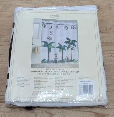 Cortina de ducha de tela Motion Mono Safari Selva Tropical Plátano Palmeras Foto 1 de 4
