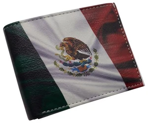 RFID Blocking Printed Mexican Flag Bifold Genuine Leather Mexico Wallet with ... - Picture 1 of 9