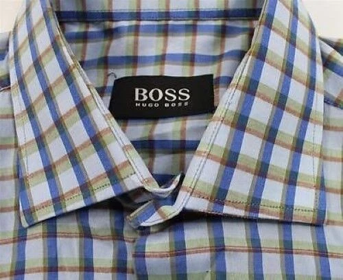 HUGO BOSS Camicia di Affari Blu Braun Verde Quadri Manica Tgl L come Nuovo # - Immagine 1 di 1