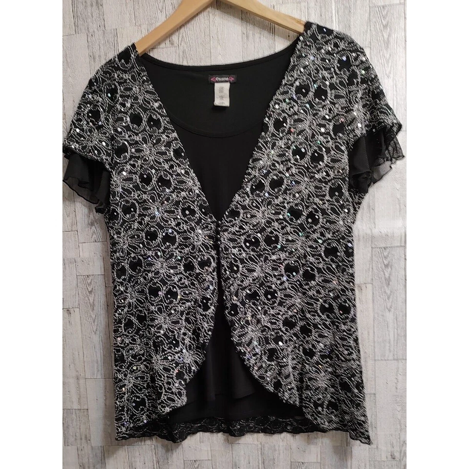 Chaqueta y concha negra vintage Cocomo para mujer talla XL bordada de estrás elástica Foto 1 de 4