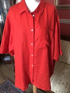 M&S Pure linen Over shirt Blouse 24 Orange 25 Season Pit2pit 33in Casual Holiday - Picture 1 of 6