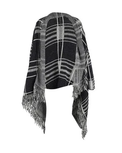 Maje Checked Fringed Poncho Wrap In Nylon And Angora Blend Women Multicolor M - Picture 1 of 3