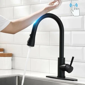 Matte Black Touch Sensor Kitchen Faucet with Pull Out Sprayer 10" Cover - Picture 1 of 12