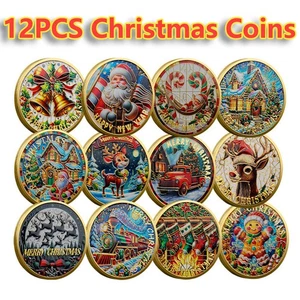 12PCS Merry Christmas Medal Commemorative Coin Collectible Christmas Gift Gold - Picture 1 of 14