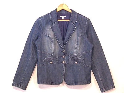 Fashion Bug button fitted stretch denim jean blazer jacket / Sz 14 / great / b5  - Image 1 of 4