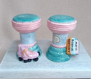 Fitz & Floyd Omnibus Diner Bar Stool Salt & Pepper Vintage Skates Books Teacher - Picture 1 of 21