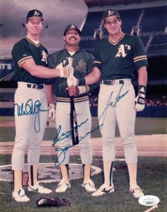 Mark McGwire Reggie Jackson Jose Canseco Signed Autographed 8X10 Photo A's JSA - Picture 1 of 2