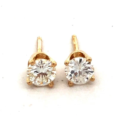Estate 14K Yellow Gold Round Diamond Solitaire Stud Earrings - Image 1 of 4