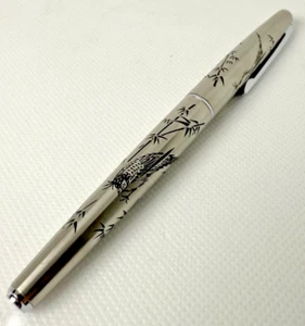 Platin Bambus & Fasan Edelstahl Füllfederhalter 18KWG Weißgoldfeder Japan - Bild 1 von 11