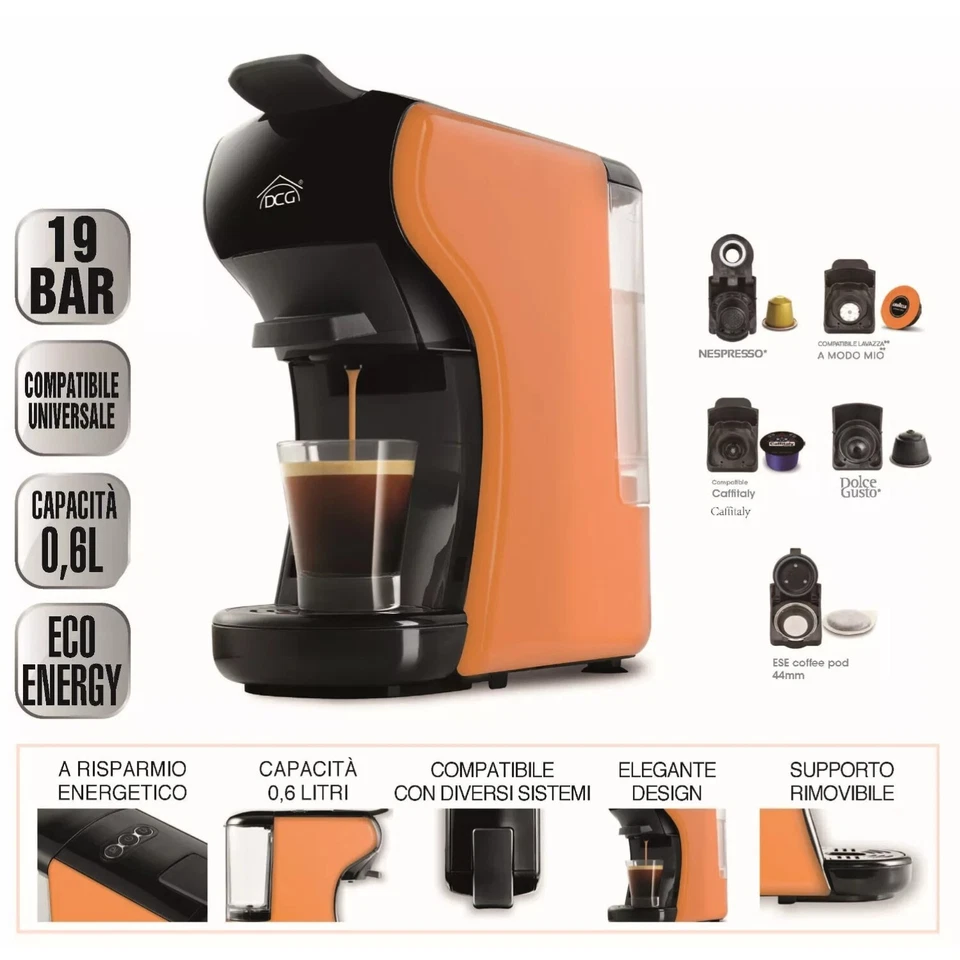 Dcg Macchina Del Caffè Universale – ES6517 - Arancio e Nera +KIT DEGUSTAZIONE