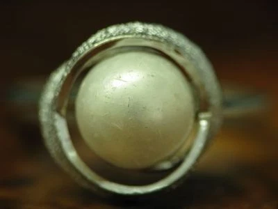 925 Argento Sterling Anello Con Kunst-Perlen Ricoperto / Vero / Rg 54,5/3,5g - Immagine 1 di 3