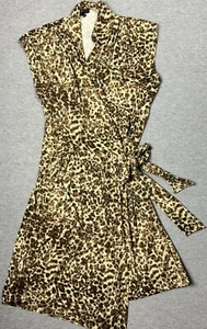 Nuevo con etiquetas Vestido envolvente Anne Klein para mujer P/L estampado de leopardo midi sin mangas - Imagen 1 de 8