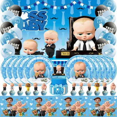 Boss White Boy Birthday Party Supplies Baby Shower Decorations Plates Banner - Image 1 of 4