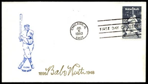 1983 Babe Ruth FDC Gold Facsimile Signature 1895-1948 Globe Cachet - Picture 1 of 2